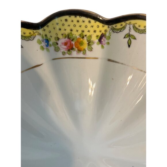 Vintage Noritake Morimura Bros Nut Condiment Bowl Yellow Floral Footed Estate - Picture 3 of 6